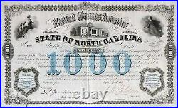 1869 The State of North Carolina $1000 Bond