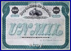 1870 La Paz de Ayacucho, Bolivia Republica de Bolivia 1000 Pesos with coupons