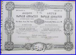 1870 Stock Certificate Navale Adriatico Trieste, Italy Adriatic Navy Bond