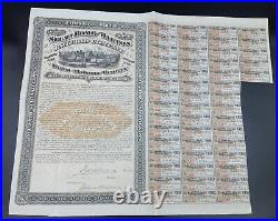 1870 US Stock Bond Certificate Selma Rome & Dalton Railroad AL & GA $1000