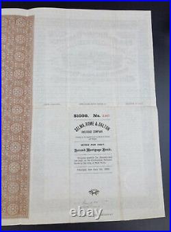 1870 US Stock Bond Certificate Selma Rome & Dalton Railroad AL & GA $1000
