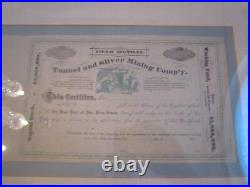 1870 Utah Mutual Tunnel & Silver Mining Company Stock Certificate Unsigned