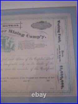 1870 Utah Mutual Tunnel & Silver Mining Company Stock Certificate Unsigned