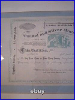 1870 Utah Mutual Tunnel & Silver Mining Company Stock Certificate Unsigned