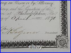 1871 Philadelphia, PA Karthaus Coal Lumber Stock Certificate #115