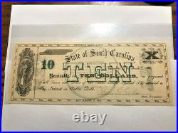 1872 South Carolina Ten Dollars Revenue Bond Scrip Blue Ridge RR CU #21583