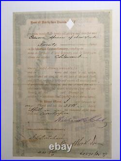 1873 American Express William Fargo Autograph Stock Certificate
