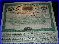1873 Chicago, Saginaw and Canada Railroad Co, bond, $ and £, 2 logging scenes