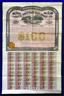 1873 Pennsylvania The South Mountain Railroad Co. $100 Gold Bond