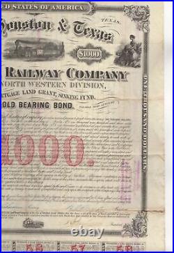 1873 W. E. Dodge State of Texas, Houston and Texas Central Railway Bond