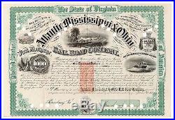 1874 Atlantic, Mississippi & Ohio RR Co. VA Gold Bond Signed William Mahone