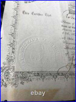 1876 Stock Certificate The Centennial National Bank Of Virginia Ultra Rare Piece