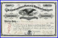 1879 Metropolitan Patent Right Co Stock Certificate