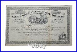 1880 Waldo Gold & Silver Mining Stock Certificate #10 Issued to B. J. Bean