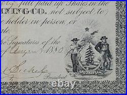 1880 Waldo Gold & Silver Mining Stock Certificate #10 Issued to B. J. Bean