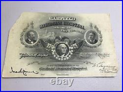 1880s Certificate Garfield Memorial Hospital Washington Homer Lee Bank Note Co