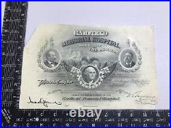 1880s Certificate Garfield Memorial Hospital Washington Homer Lee Bank Note Co