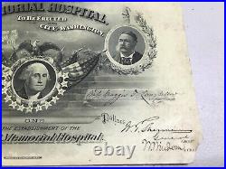 1880s Certificate Garfield Memorial Hospital Washington Homer Lee Bank Note Co