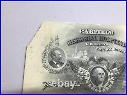 1880s Certificate Garfield Memorial Hospital Washington Homer Lee Bank Note Co