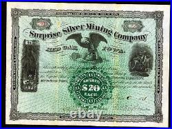 1881 Red Oak Iowa Surprise Silver Mining Co - RARE Genuine Stock Certificate