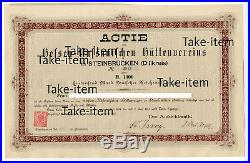 1882 Aktie Actie Hüttenverein Hessen Nassau Steinbrücken Dillkreis 1000 Mark