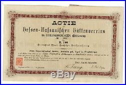 1882 Aktie Hüttenverein Hessen Nassau Steinbrücken Dillkreis 1000 Mark No. 2057