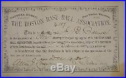 1882 Boston Red Stockings Baseball Association Stock Certificate Atlanta Braves
