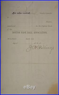 1882 Boston Red Stockings Baseball Association Stock Certificate Atlanta Braves