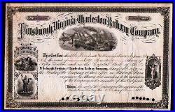 1882 Pittsburgh Virginia & Charleston Railway Co RARE Genuine stock certificate