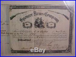 1884 Spencer Arms Company 50 Shares Stock Certificate. Conservation Framed