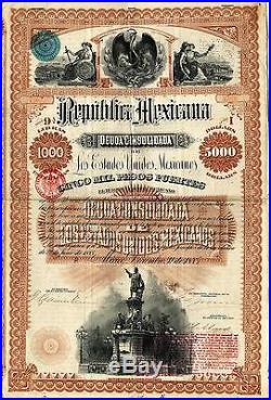 1885 Mexico Gold Bond Bono Deuda Consolidada Columbus Not Super Black