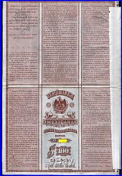 1885 Mexico Republica Mexicana, Deuda Consolidada Columbus Bond for £20/$100
