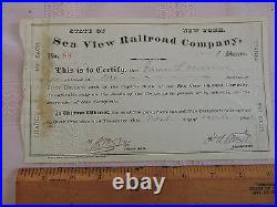 1886 Stock Certificate Brooklyn SEA VIEW RAILROAD to Coney Island Gravesend NYC