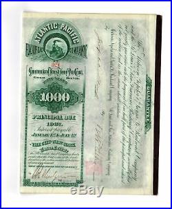 1887 $1000 Atlantic and Pacific Railroad Company Bond