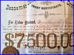 1887 Bessemer MI Consolidated Iron Company Stock Certificate John E Burton $2000