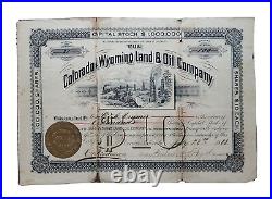 1888 Colorado Wyoming Land & Oil Stock Certificate #21 Issued to E. A. L