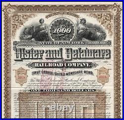 1888 New York Ulster and Delaware Railroad Company $1000 Bond