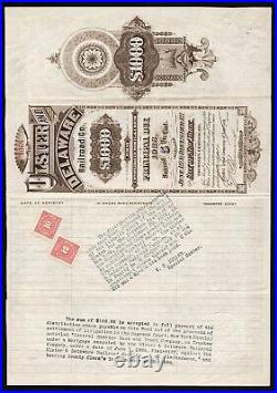1888 New York Ulster and Delaware Railroad Company $1000 Bond