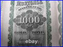 1888 Sandusky Ashland Coshocton Railway Co $1000 Gold Bond Complete Intact