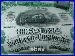 1888 Sandusky, Ashland, Coshocton Railway Co $1000 Gold Bond Complete Intact Rare