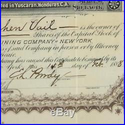 1888 The Yuscaran Mining Company, Stephen Vail Morristown NJ Stock Certificate