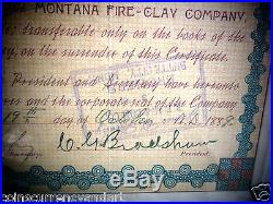 1889 Montana Fire Clay Company shares Issued And Signed Historical Document