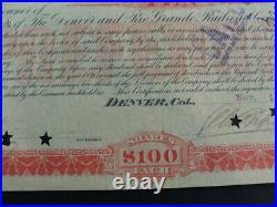 1889 The Denver And Rio Grande Railroad Company Preferred Stock Certificate
