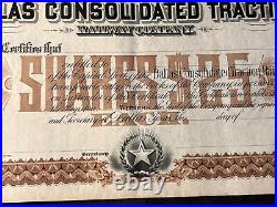 1890 DALLAS CONSOLIDATED TRACTION RAILWAY Company $25 Stock Share UNUSED