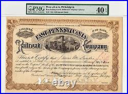 1890 East Pennsylvania RR Co. Stock Certificate PMG graded XF40EPQ