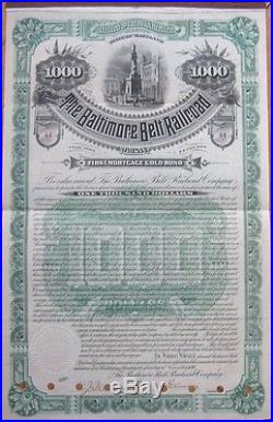 1890 Gold Bond Certificate'Baltimore Belt Railroad Company' Maryland MD RR