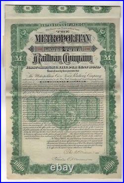 1890 Metropolitan Cross-Town Railway Company Bond withbond coupons