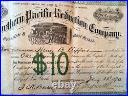 1890 Northern Pacific Reduction Co Wyoming Stock Certificate Robert G Ingersoll