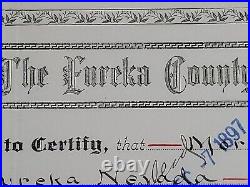 1890 The Eureka County Bank Stock Certificate #25 Issued To M. Scheeline