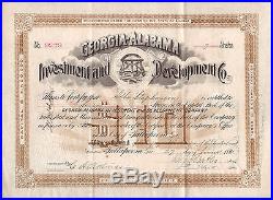 1891 Georgia-alabama Investment And Stock Certificate Signed By Ben. F. Butler